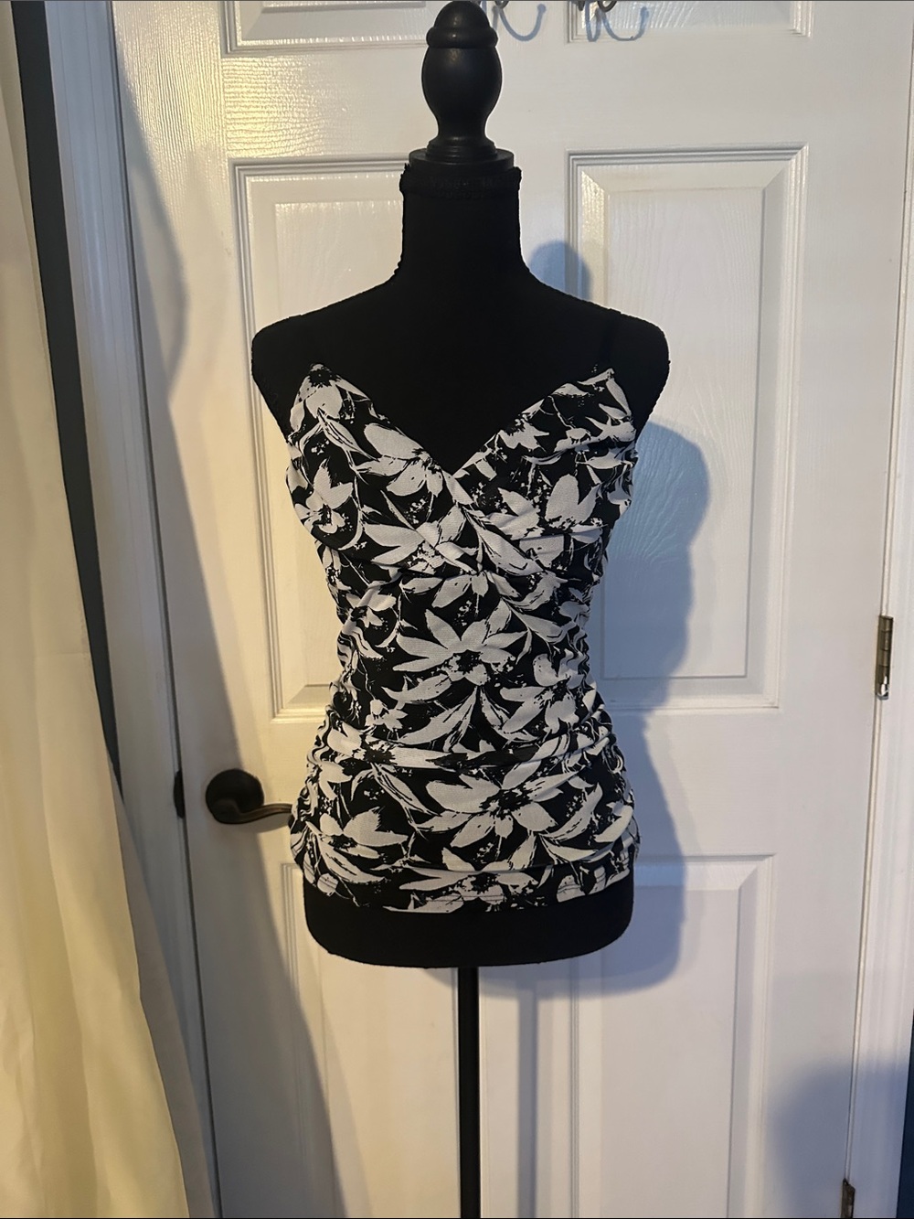 White House Black Market Black & White Floral Wrap Camisole
